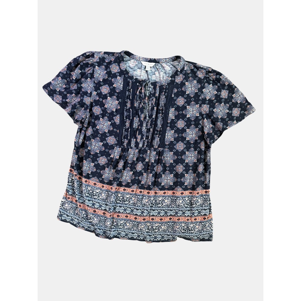 Lucky Brand Boho Border Print Cotton Modal Blend Top XL
